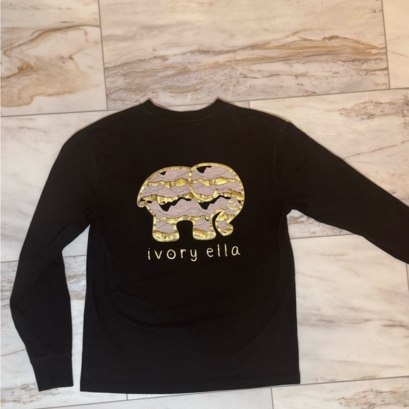 Ivory Ella Long Sleeve T-Shirt - Small - Black with Gold Elephant - Picture 2 of 7